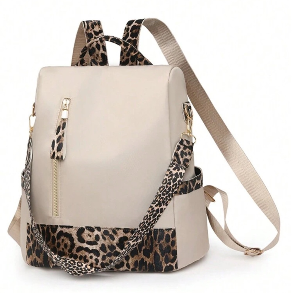 Leopard Accent Beige Backpack
